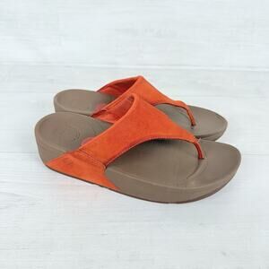 FitFlop Womens‎ 7 Lulu Thong Sandals Suede Leather Orange Coral Comfort Slip On